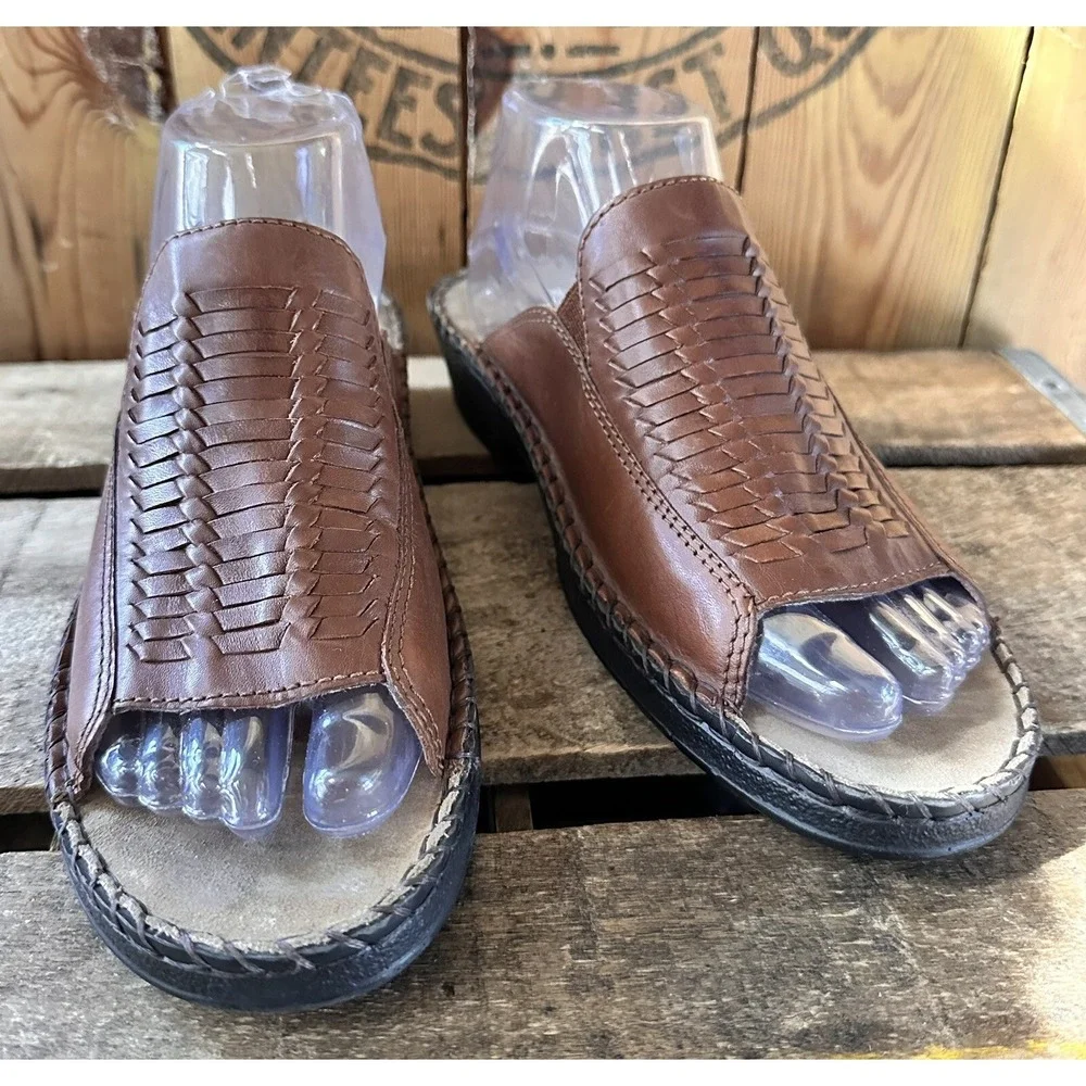 Duck Head Sandals Leather Slides‎ Brown Woven Artisanal Open Toe Women's 9 M